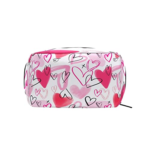 Valentinstag Herz Romantische Make-up-Tasche Tragbare Organizer-Kosmetiktasche für Reisen, Make-up-Tasche, Geschenke, Kulturbeutel für den täglichen Gebrauch für Mädchen und Frauen von Ahdyr