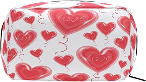 Valentinstag Herz Rote Luftballons Make-up Tasche Tragbarer Organizer Kosmetiktasche für Reisen Make-up-Koffer, Geschenke, Kulturbeutel für den täglichen Gebrauch für Mädchen und Frauen von Ahdyr