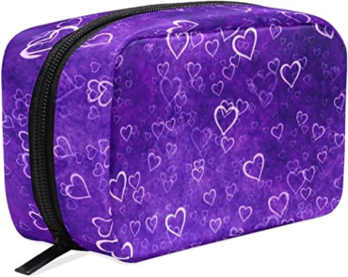 Valentinstag Love Hearts Lila Make-up-Tasche Tragbare Organizer-Kosmetiktasche für Reisen, Make-up-Tasche, Geschenke, Kulturbeutel für den täglichen Gebrauch für Mädchen und Frauen von Ahdyr