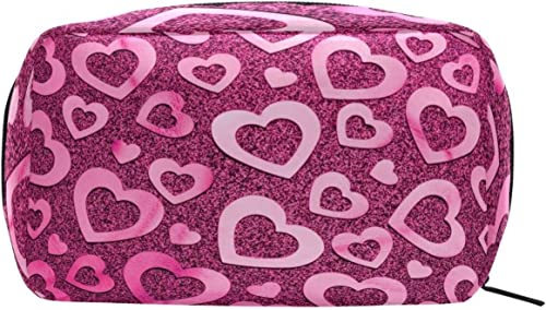 Valentinstag Pink Hearts Glitter Make-up-Tasche Tragbare Organizer-Kosmetiktasche für Reisen, Make-up-Tasche, Geschenke, Kulturbeutel für den täglichen Gebrauch für Mädchen und Frauen von Ahdyr