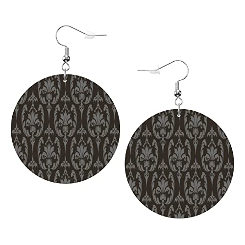 Vintage mit floralem Ornament auf schwarzem Hintergrund, runde Kunstleder-Ohrringe für Teenager-Mädchen und Frauen, Tropfen-Ohrringe, Geschenk von Ahdyr