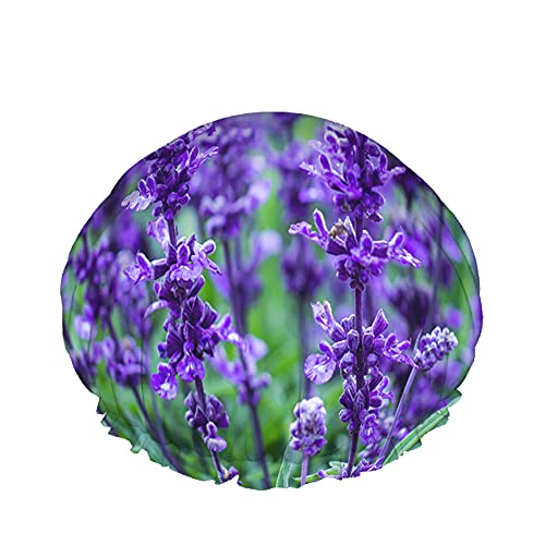 Violette Duschhauben, schöne lila Blumen, Lavendel, Blumenaroma, blühender Garten, Kräuter, Frauen, wiederverwendbar, doppellagige Haarabdeckung, weicher Duschhut für alle Haarlängen von Ahdyr