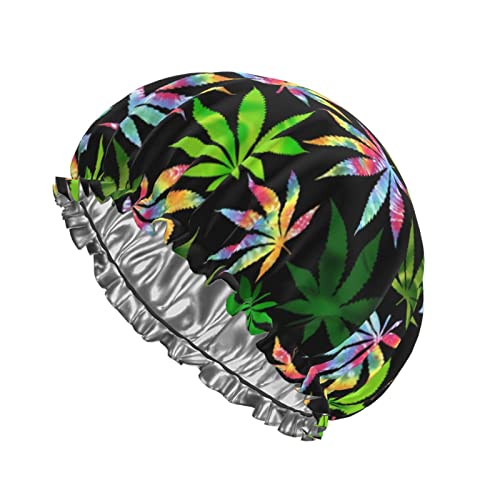 Weed Leaf Print Duschhaube Wiederverwendbare Badekappe für Frauen Haarschutz Weiche Haarhaube mit PEVA-Futter und elastischem Band Mode-Haar-Badekappen Doppellagiger wasserdichter Bade-Duschhut von Ahdyr