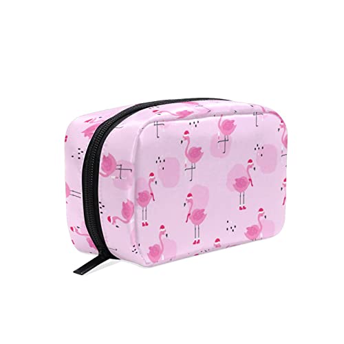 Weihnachten Flamingo Champagner Make-up Tasche Tragbarer Organizer Kosmetiktasche für Reisen Make-up-Koffer, Geschenke, Kulturbeutel für den täglichen Gebrauch für Mädchen und Frauen von Ahdyr