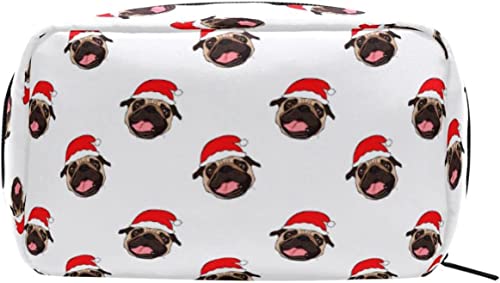 Weihnachts-Mops-Hund, süße Make-up-Tasche, tragbare Organizer-Kosmetiktasche für Reisen, Make-up-Tasche, Geschenke, Kulturbeutel für den täglichen Gebrauch für Mädchen und Frauen von Ahdyr