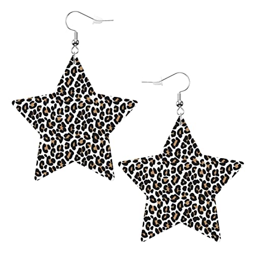 Weiße Leopardenfell-Ohrringe aus Kunstleder mit Sternen für Teenager-Mädchen und Frauen, Tropfen-Ohrringe, Geschenk von Ahdyr