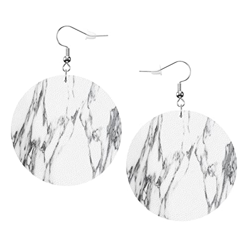 Weiße natürliche Marmorstein-Kunstleder-runde Ohrringe für Teenager-Mädchen-Frauen-Tropfen-Ohrringe-Geschenk von Ahdyr