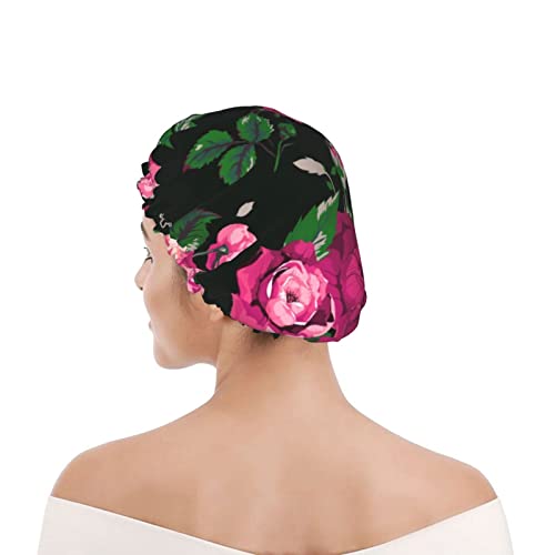 Wiederverwendbare Duschhaube Rose Flower Duschhauben für Frauen Wasserdichter Badehaarhut Elastisches Haar Badehauben Doppelt wasserdichtBadeduschenhut für alle Haarlängen von Ahdyr