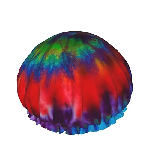 Wiederverwendbare Duschhaube mit Regenbogen-Tie-Dye, wasserdichte Badehaube mit PEVA-Futter und elastischem Haarhut mit elastischem Saum für Damen und Herren von Ahdyr