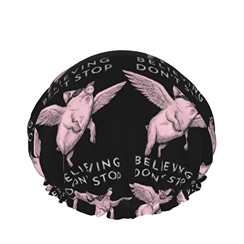 Wiederverwendbarer Haarhut mit Stretch-Saum für Damen Don't Stop B believe My God Pig DoubleWaterproof Shower Cap Bath Cap von Ahdyr