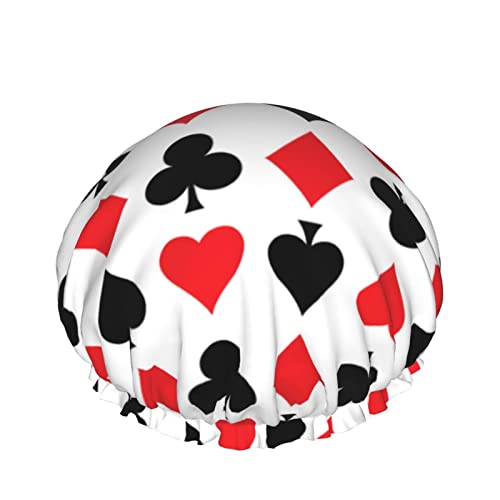 Wiederverwendbarer Haarhut mit Stretch-Saum für Frauen Poker Red Heart Card DoubleWaterproof Shower Cap Bath Cap von Ahdyr