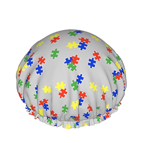 Wiederverwendbarer Haarhut mit Stretch-Saum für Frauen Puzzle Autism Awarness DoubleWaterproof Shower Cap Bath Cap von Ahdyr