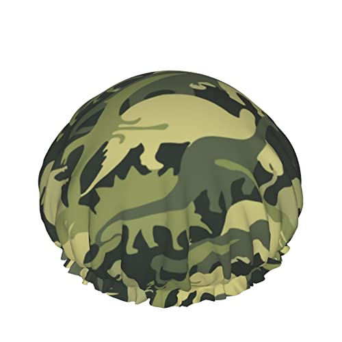 Wiederverwendbarer Haarhut mit Stretchsaum für Damen, Tarnung, grüne Armee, Dinosaurier, doppelt, wasserdicht, Duschhaube, Badekappe von Ahdyr