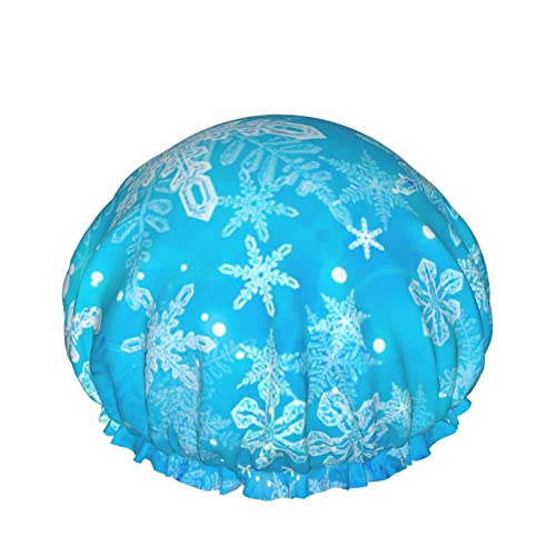 Wiederverwendbarer Haarhut mit Stretchsaum für Damen, Weihnachten, 3D-Eis, Schneeflocke, doppelt wasserdicht, Duschhaube, Badekappe von Ahdyr