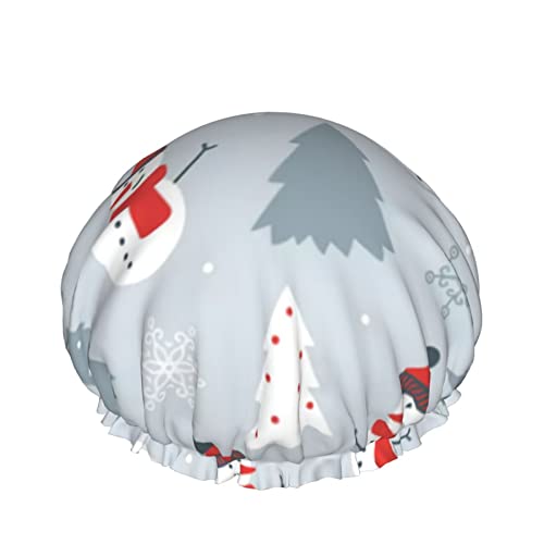Wiederverwendbarer Haarhut mit Stretchsaum für Damen, Weihnachten, Schneemann, Kawaii, doppelt wasserdicht, Duschhaube, Badekappe von Ahdyr