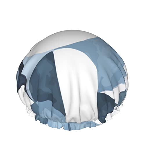 Wiederverwendbarer Haarhut mit Stretchsaum für Damen, abstraktes nordisches blaues geometrisches DoubleWaterproof-Duschhauben-Badehaube von Ahdyr