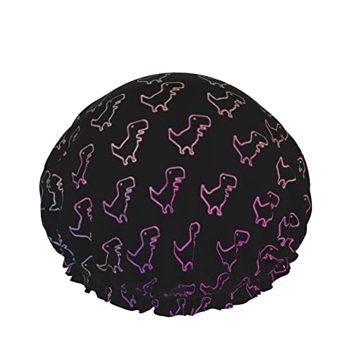 Wiederverwendbarer Haarhut mit Stretchsaum für Damen, niedlicher Regenbogen-Dinosaurier, doppelt wasserdicht, Duschhaube, Badekappe von Ahdyr