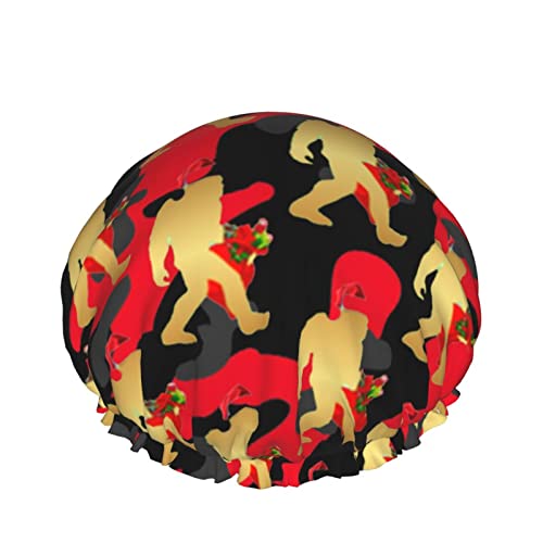 Wiederverwendbarer Haarhut mit Stretchsaum für Damen Bigf-oot Sasq-uatch Santa Christmas DoubleWaterproof Shower Cap Bath Cap von Ahdyr