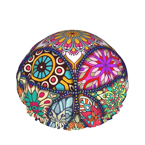 Wiederverwendbarer Haarhut mit Stretchsaum für Damen Cocolorful Mandalas DoubleWaterproof Shower Cap Bath Cap von Ahdyr