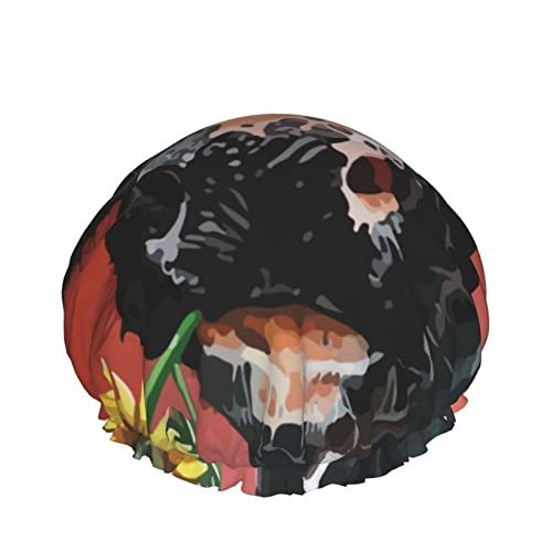 Wiederverwendbarer Haarhut mit Stretchsaum für Damen Farm Cow Sunflower DoubleWaterproof Shower Cap Bath Cap von Ahdyr