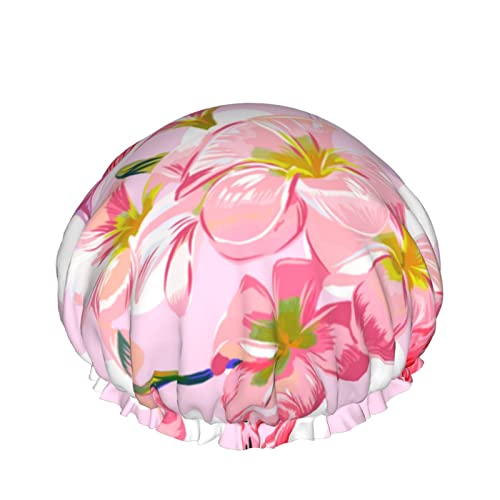 Wiederverwendbarer Haarhut mit Stretchsaum für Damen Flamingo Pink Bird Polka Dot DoubleWaterproof Shower Cap Bath Cap von Ahdyr