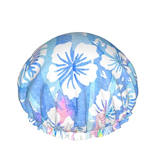 Wiederverwendbarer Haarhut mit Stretchsaum für Damen Hawaiian Floral Hibiscus Aloha DoubleWaterproof Shower Cap Bath Cap von Ahdyr