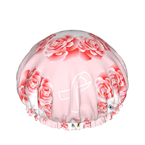 Wiederverwendbarer Haarhut mit Stretchsaum für Damen Kitty Pink Awareness Ribbon DoubleWaterproof Shower Cap Bath Cap von Ahdyr
