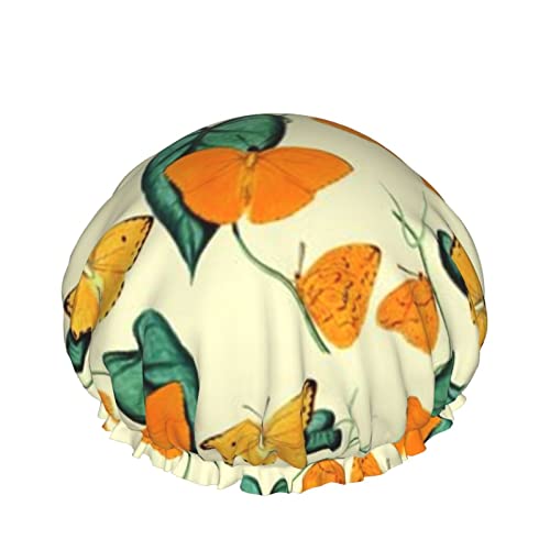 Wiederverwendbarer Haarhut mit Stretchsaum für Damen Orange Butterfly Morpho Helena DoubleWaterproof Shower Cap Bath Cap von Ahdyr