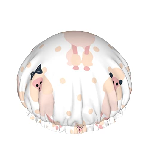Wiederverwendbarer Haarhut mit Stretchsaum für Damen Pink Pudel Study Girl DoubleWaterproof Duschhaube Badekappe von Ahdyr