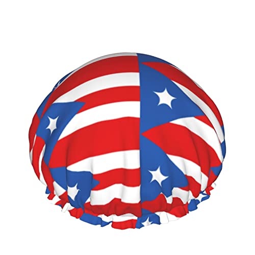 Wiederverwendbarer Haarhut mit Stretchsaum für Damen Puerto Rico-Flagge DoubleWaterproof Shower Cap Bath Cap von Ahdyr