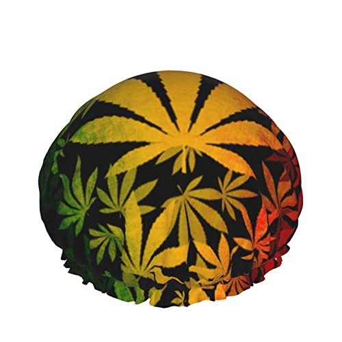 Wiederverwendbarer Haarhut mit Stretchsaum für Damen Rasta Canabis Weed Leaf DoubleWaterproof Shower Cap Bath Cap von Ahdyr