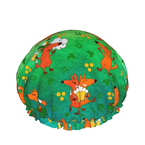 Wiederverwendbarer Haarhut mit Stretchsaum für Damen Saint Patricks Foxes Irish DoubleWaterproof Shower Cap Bath Cap von Ahdyr