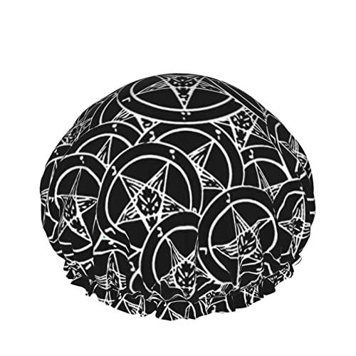 Wiederverwendbarer Haarhut mit Stretchsaum für Damen Satanic Sigil Baphomet Pentagram DoubleWaterproof Shower Cap Bath Cap von Ahdyr