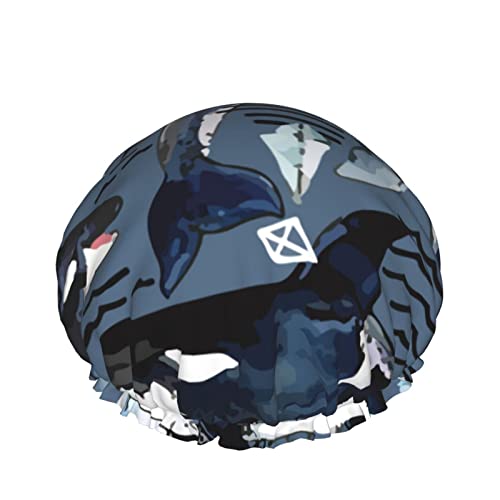 Wiederverwendbarer Haarhut mit Stretchsaum für Damen Save Killer Whale Navy DoubleWaterproof Shower Cap Bath Cap von Ahdyr