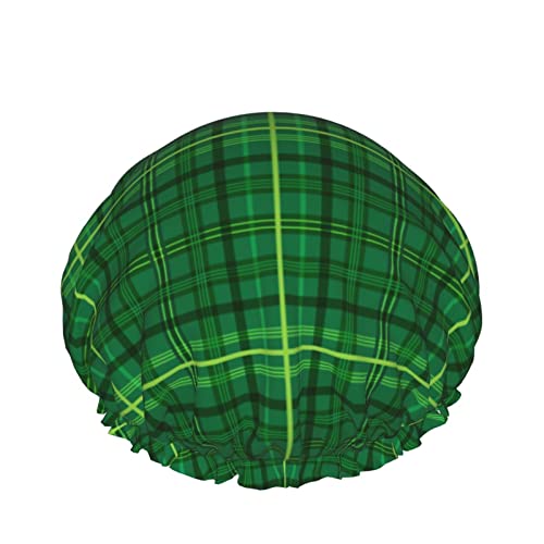 Wiederverwendbarer Haarhut mit Stretchsaum für Damen St. Patrick British Green Plaid DoubleWaterproof Shower Cap Bath Cap von Ahdyr
