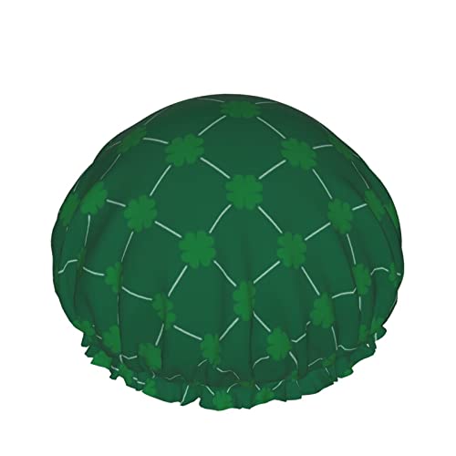 Wiederverwendbarer Haarhut mit Stretchsaum für Damen St. Patrick Day Green Clover DoubleWaterproof Shower Cap Bath Cap von Ahdyr