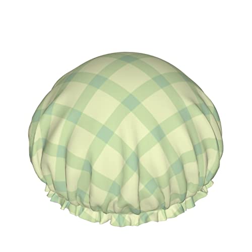 Wiederverwendbarer Haarhut mit Stretchsaum für Damen St. Patrick Day Green Plaid DoubleWaterproof Shower Cap Bath Cap von Ahdyr