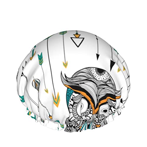 Wiederverwendbarer Haarhut mit Stretchsaum für Damen Tribal Boho Owl DoubleWaterproof Shower Cap Bath Cap von Ahdyr