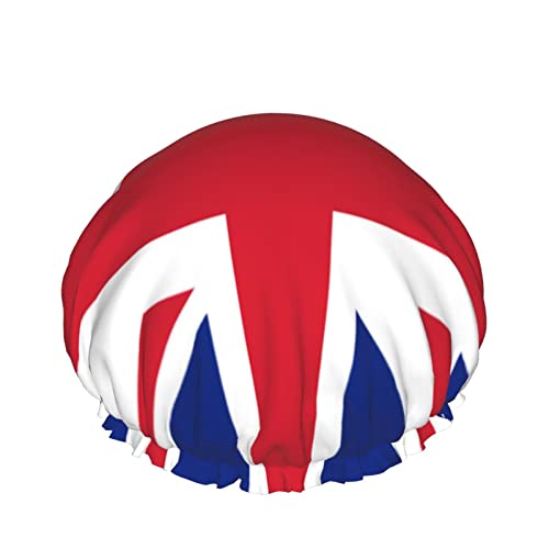 Wiederverwendbarer Haarhut mit Stretchsaum für Damen Vereinigtes Königreich Uk Flag DoubleWaterproof Shower Cap Bath Cap von Ahdyr