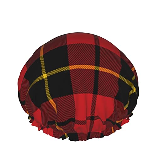 Wiederverwendbarer Haarhut mit Stretchsaum für Damen Wallace Clan Red Tartan DoubleWaterproof Shower Cap Bath Cap von Ahdyr
