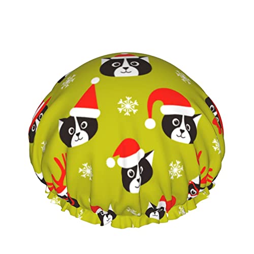 Wiederverwendbarer Haarhut mit Stretchsaum für Frauen, Weihnachten, Katze, Weihnachtsmann, Weihnachtsgeschenk, doppelt wasserdicht, Duschhaube, Badekappe von Ahdyr