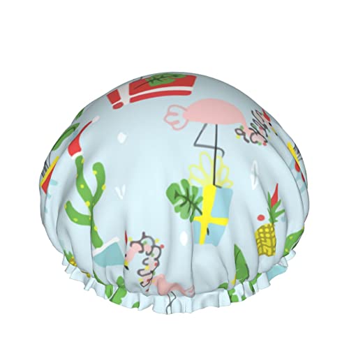 Wiederverwendbarer Haarhut mit Stretchsaum für Frauen, Weihnachten, Rosa, Flamingo, doppelt wasserdicht, Duschhaube, Badekappe von Ahdyr
