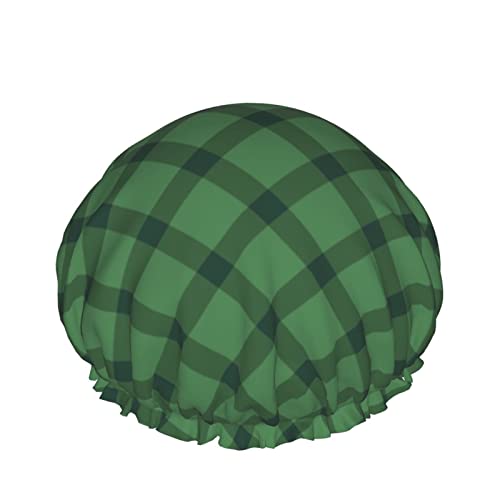 Wiederverwendbarer Haarhut mit Stretchsaum für Frauen, grünes Kreuz, kariert, doppelt wasserdicht, Duschhaube, Badekappe von Ahdyr