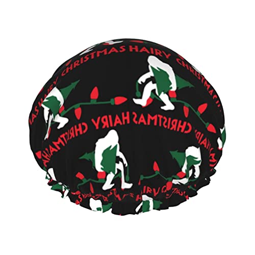 Wiederverwendbarer Haarhut mit Stretchsaum für Frauen Bigf-oot Hairy Christmas Tree DoubleWaterproof Shower Cap Bath Cap von Ahdyr