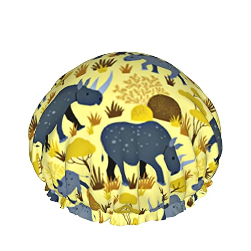 Wiederverwendbarer Haarhut mit Stretchsaum für Frauen Endangered Rhino Yellow Desert DoubleWaterproof Shower Cap Bath Cap von Ahdyr