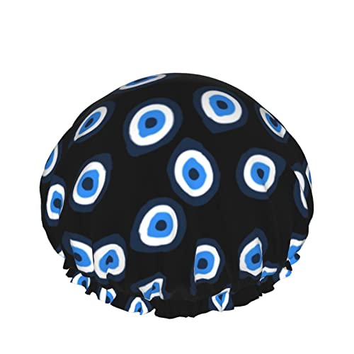 Wiederverwendbarer Haarhut mit Stretchsaum für Frauen Evil Eye Teardrops DoubleWaterproof Shower Cap Bath Cap von Ahdyr