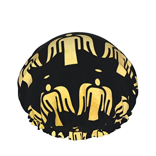 Wiederverwendbarer Haarhut mit Stretchsaum für Frauen Heiliger goldener Engel mit Flügeln Jesus DoubleWaterproof Shower Cap Bath Cap von Ahdyr