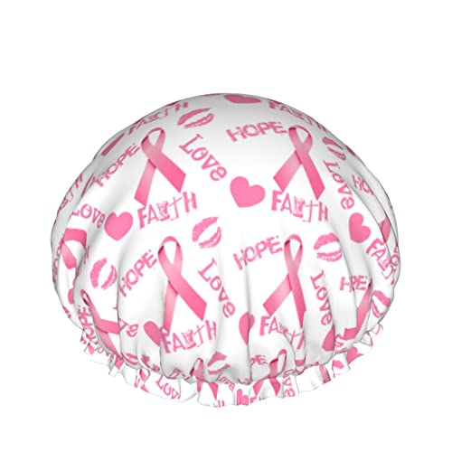 Wiederverwendbarer Haarhut mit Stretchsaum für Frauen Love Faith Breast Cancer DoubleWaterproof Shower Cap Bath Cap von Ahdyr