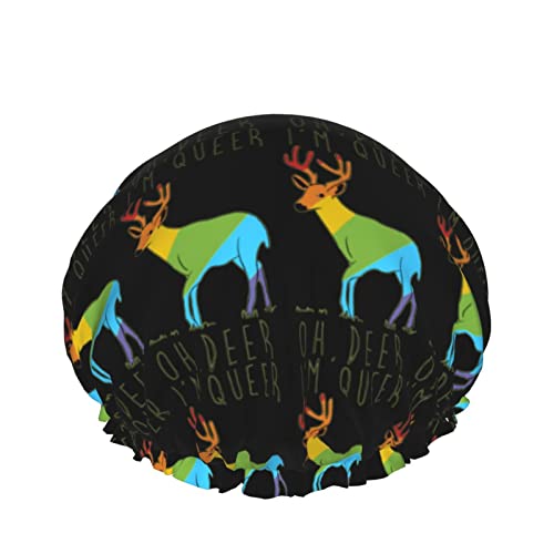 Wiederverwendbarer Haarhut mit Stretchsaum für Frauen Oh Deer Im Queer Funny Gay Pride DoubleWaterproof Shower Cap Bath Cap von Ahdyr