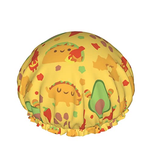Wiederverwendbarer Haarhut mit Stretchsaum für Frauen Spicy Cha Mexican Taco Avocado DoubleWaterproof Shower Cap Bath Cap von Ahdyr